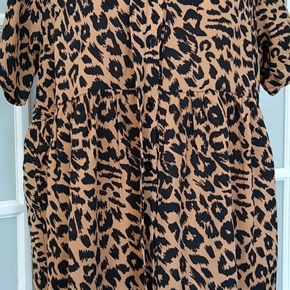 NWOT Missguided Brown Leopard Print Shirt Smock Mini Dress - Picture 10 of 16